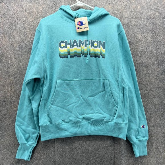 Champion Sweater Men Small Blue Hoodie Pullover Sweatshirt Reverse Weave vtg New - Picture 1 of 12